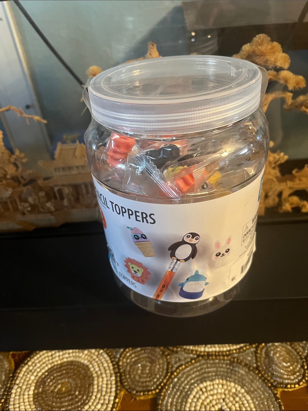Cute Animal Pencil Toppers Jar - Orange and Multicolor